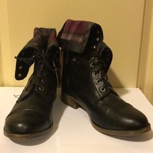 Black Faux Leather Stud Lace Up Boots